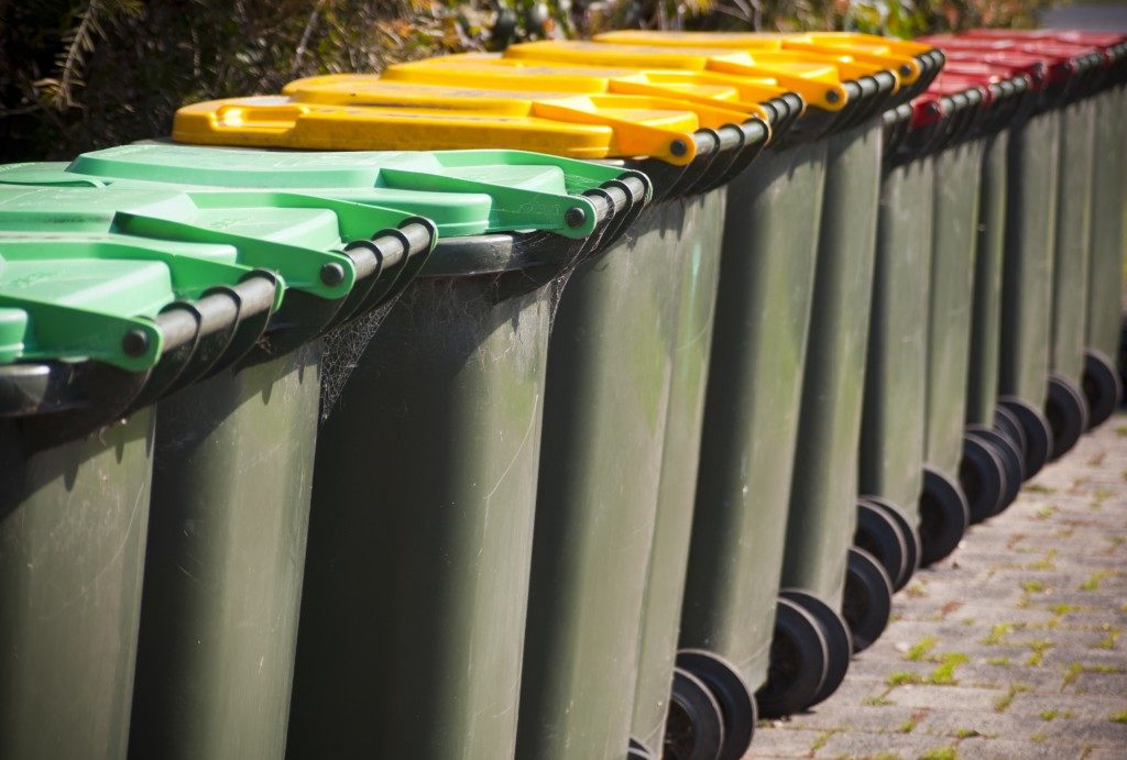 garbage bins in a row